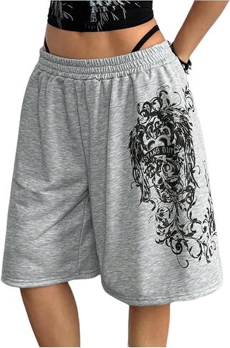 Women's Gothic Punk Y2K Graphic Bermuda Shorts Wide Leg Elastic Waist Sweat Shorts Streetwear in Saudi Arabia