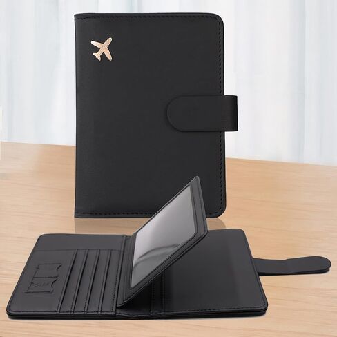 RFID Blocking Passport Holder for Men & Women, Travel Wallet with Card Slots, Snap Button Closure, Black in Saudi Arabia