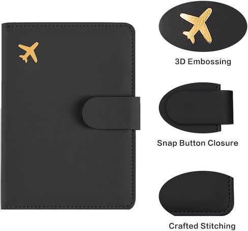 RFID Blocking Passport Holder for Men & Women, Travel Wallet with Card Slots, Snap Button Closure, Black in Saudi Arabia