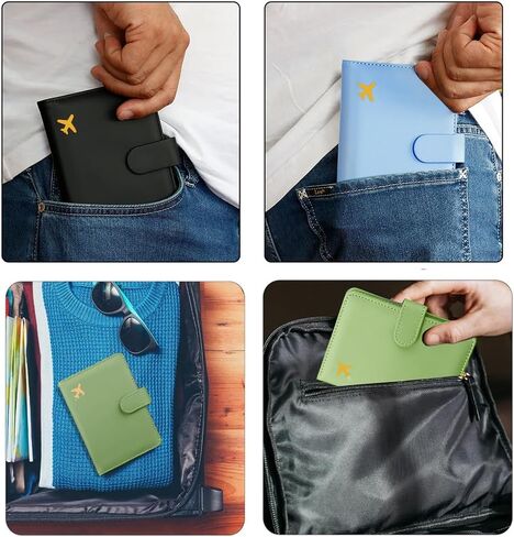 RFID Blocking Passport Holder for Men & Women, Travel Wallet with Card Slots, Snap Button Closure, Black in Saudi Arabia