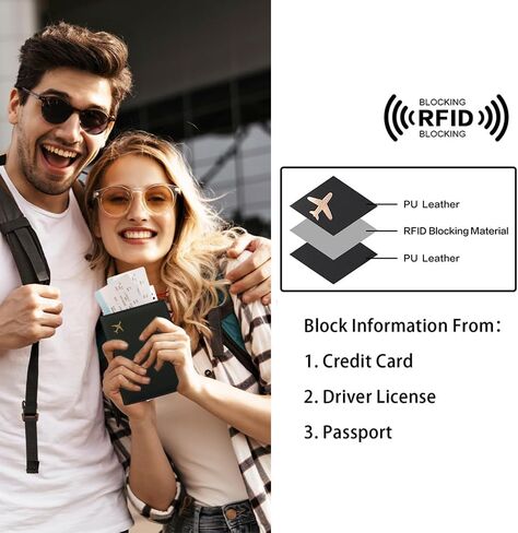 RFID Blocking Passport Holder for Men & Women, Travel Wallet with Card Slots, Snap Button Closure, Black in Saudi Arabia