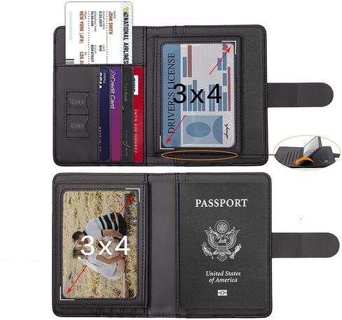 RFID Blocking Passport Holder for Men & Women, Travel Wallet with Card Slots, Snap Button Closure, Black in Saudi Arabia