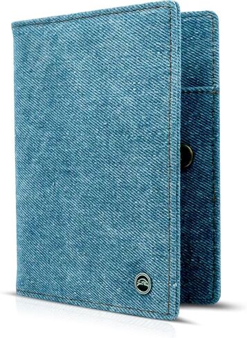 RFID Travel Passport Holder – Slim Credit Card & Document Organizer, Boarding Pass Wallet, Denim Eco Plane Essential Case Cover for Men Women (Blue Denim) in Saudi Arabia