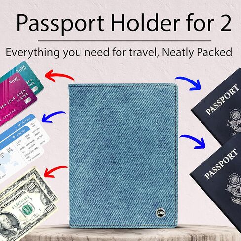 RFID Travel Passport Holder – Slim Credit Card & Document Organizer, Boarding Pass Wallet, Denim Eco Plane Essential Case Cover for Men Women (Blue Denim) in Saudi Arabia