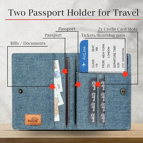 RFID Travel Passport Holder – Slim Credit Card & Document Organizer, Boarding Pass Wallet, Denim Eco Plane Essential Case Cover for Men Women (Blue Denim) in Saudi Arabia