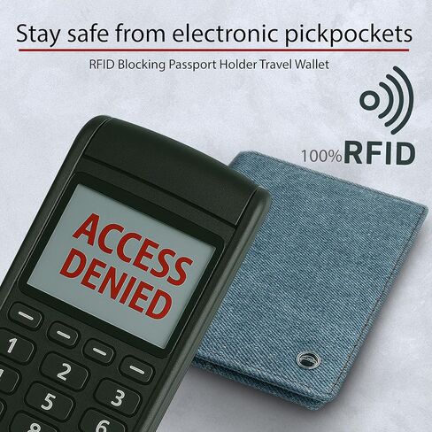 RFID Travel Passport Holder – Slim Credit Card & Document Organizer, Boarding Pass Wallet, Denim Eco Plane Essential Case Cover for Men Women (Blue Denim) in Saudi Arabia