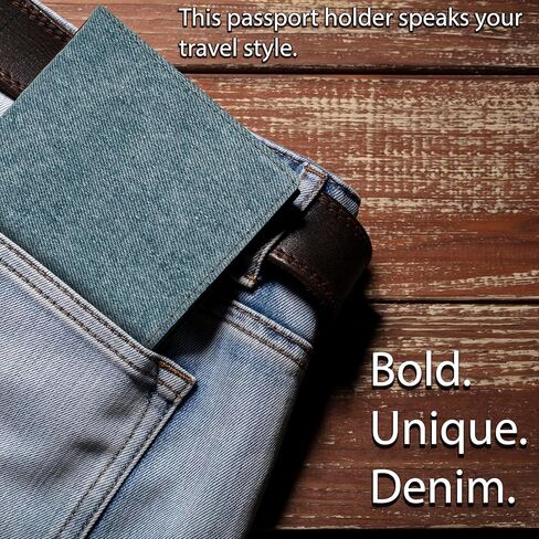 RFID Travel Passport Holder – Slim Credit Card & Document Organizer, Boarding Pass Wallet, Denim Eco Plane Essential Case Cover for Men Women (Blue Denim) in Saudi Arabia