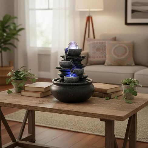 Tabletop Fountain Indoor Waterfall Meditation Fountain,Desktop Water Feature with LED Light for Home Office Bedroom Relaxation (26002) in Saudi Arabia