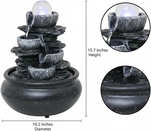 Tabletop Fountain Indoor Waterfall Meditation Fountain,Desktop Water Feature with LED Light for Home Office Bedroom Relaxation (26002) in Saudi Arabia
