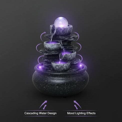Tabletop Fountain Indoor Waterfall Meditation Fountain,Desktop Water Feature with LED Light for Home Office Bedroom Relaxation (26002) in Saudi Arabia