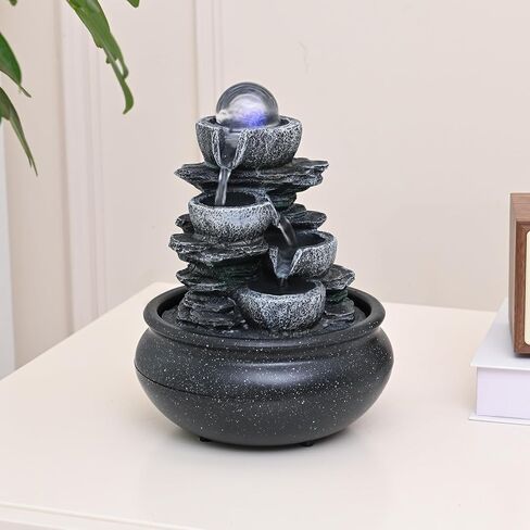 Tabletop Fountain Indoor Waterfall Meditation Fountain,Desktop Water Feature with LED Light for Home Office Bedroom Relaxation (26002) in Saudi Arabia