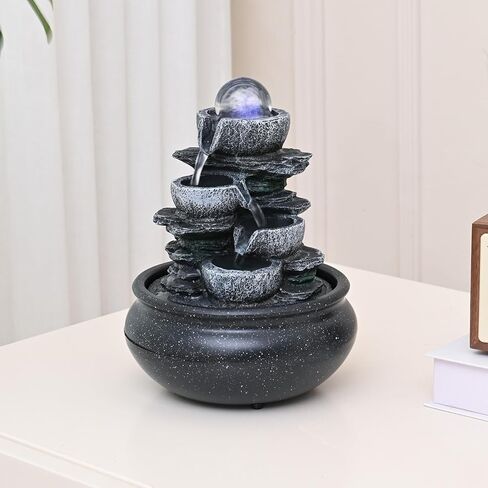 Tabletop Fountain Indoor Waterfall Meditation Fountain,Desktop Water Feature with LED Light for Home Office Bedroom Relaxation (26002) in Saudi Arabia