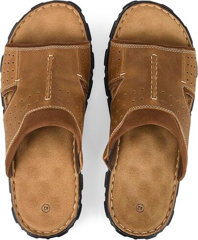 FIEEIF Men’s Original Leather Slide Sandals with Arch Support Hand-sewn Stitching Comfortable Cushion Walking Flip Flop Slip On Indoor Outdoor Summer Footwear in Kuwait