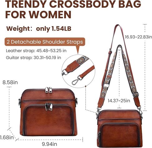 HESHE Genuine Leather Crossbody Bags for Women Satchel Purses Shoulder Handbags with 2 Adjustable Strap Hobo Purse in Saudi Arabia