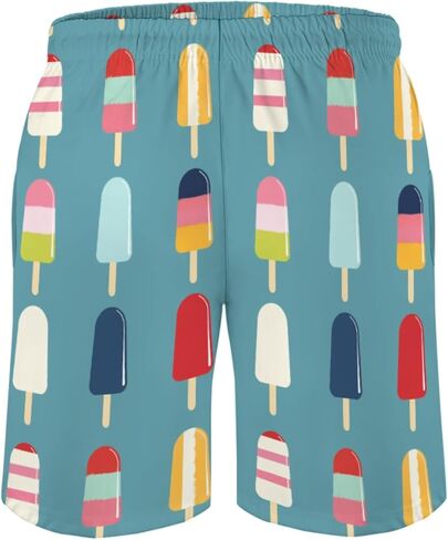 Watercolor Popsicles Men's Swim Trunks Colorful Popsicles Summer Swimming Shorts Funny Bathing Pants with Pockets in Saudi Arabia