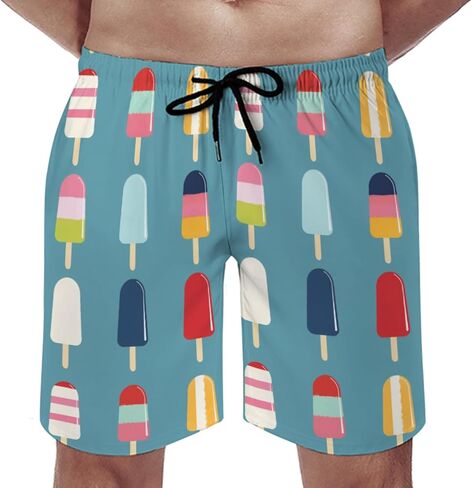 Watercolor Popsicles Men's Swim Trunks Colorful Popsicles Summer Swimming Shorts Funny Bathing Pants with Pockets in Saudi Arabia