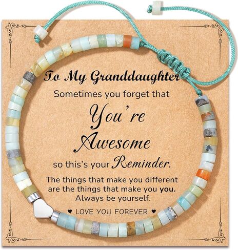 Gifts for Teen Girls, Amazonite Heart Bracelet with Inspirational Card, Adjustable Natural Stone Jewelry for Granddaughter Daughter Niece on Birthday Christmas in Saudi Arabia