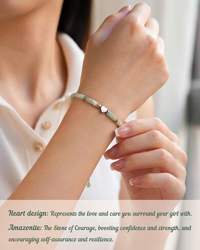 Gifts for Teen Girls, Amazonite Heart Bracelet with Inspirational Card, Adjustable Natural Stone Jewelry for Granddaughter Daughter Niece on Birthday Christmas in Saudi Arabia