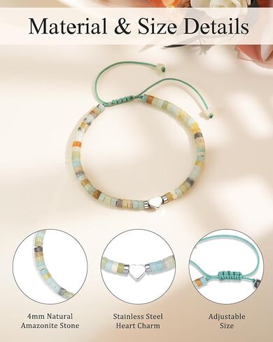 Gifts for Teen Girls, Amazonite Heart Bracelet with Inspirational Card, Adjustable Natural Stone Jewelry for Granddaughter Daughter Niece on Birthday Christmas in Saudi Arabia