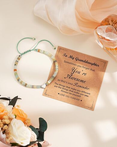 Gifts for Teen Girls, Amazonite Heart Bracelet with Inspirational Card, Adjustable Natural Stone Jewelry for Granddaughter Daughter Niece on Birthday Christmas in Saudi Arabia