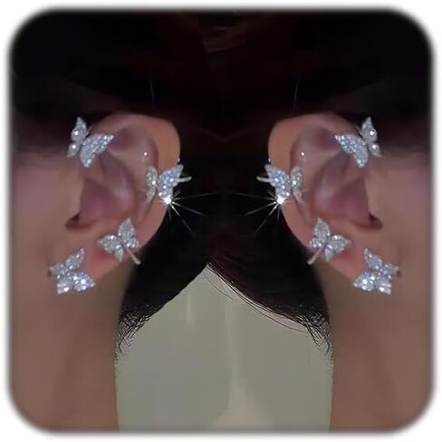 Butterfly Tassel Style Zircon Earrings for Women No Piercing Zircon Butterfly Ear Clip in Kuwait