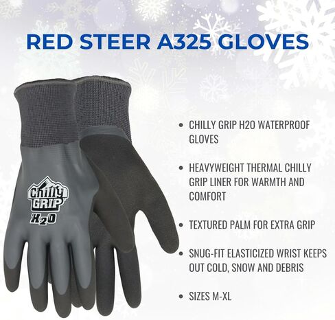 قفازات Red Steer A325 H2O مقاومة للماء ومعزولة حراريًا، رمادية، معصم مريح، راحة يد مزخرفة، مقاسات M-XL in Saudi Arabia