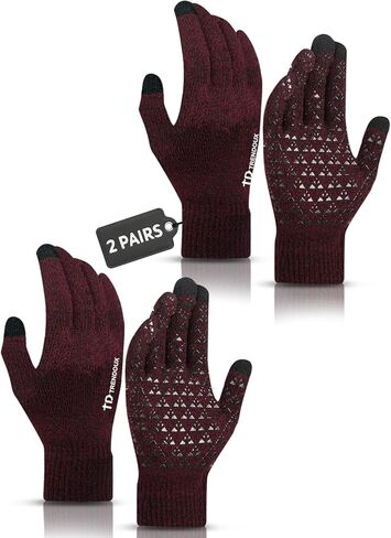 TRENDOUX 2 Pairs Touchscreen Winter Gloves： Anti-Slip Knit Cold Weather Warm Gloves for Men Women Driving Running Gift in Saudi Arabia