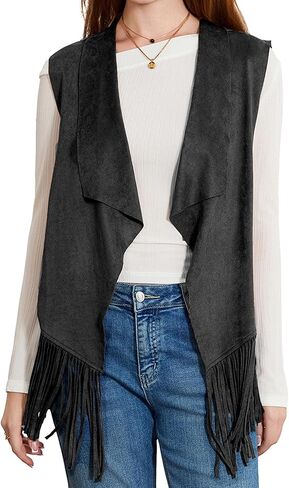 Women Tassel Vest 70s Hippie Costume Sleeveless Fringe Waistcoat Open Front Boho Western Outerwear in Saudi Arabia
