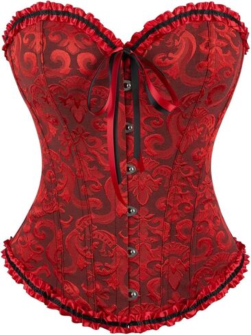 Women's Bustier Corset Top, Strapless Lace Up Waist Cincher for Halloween, Theme Parties, Fashion Womens Vintage Floral Top Red in Saudi Arabia