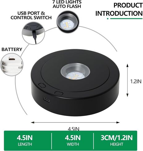 ZEERSHEE 4.5 * 1.2 بوصة حامل عرض ضوء LED دوار عرض دوران إيجابي وسلبي مع قاعدة أضواء ملونة لديكور عيد الميلاد الزجاجي والكريستالي (أسود) in Kuwait