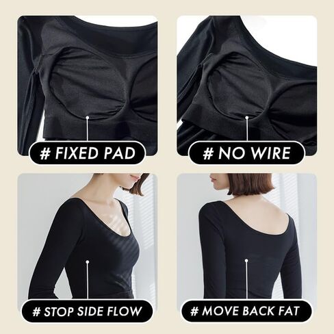 Bambi Water Women's Bra Padded Long Sleeve Thermal Underwear Warm Heat Wide Neck Fit Japan Patented (Black,Small) in Saudi Arabia