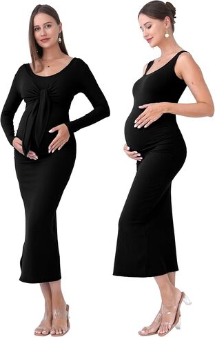 2 PCS Maternity Dress Short Cardigan Bodycon Maxi Formal Dresses Baby Shower Fall Winter for Women in Saudi Arabia