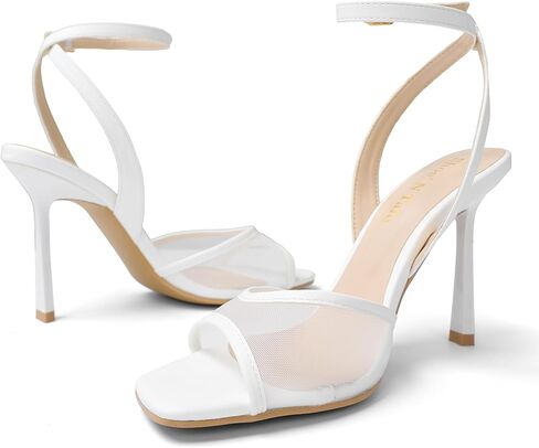Shoe'N Tale Heeled Sandals for Women Mesh Ankle Heels High Heels Buckle Strap Square Toe Stiletto Heel in Saudi Arabia