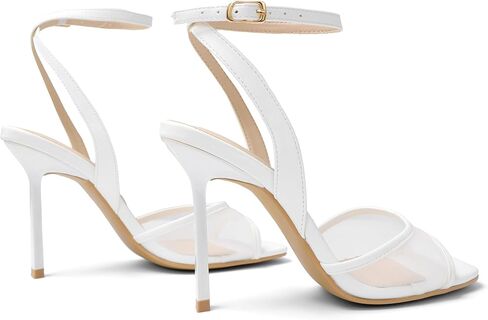 Shoe'N Tale Heeled Sandals for Women Mesh Ankle Heels High Heels Buckle Strap Square Toe Stiletto Heel in Saudi Arabia