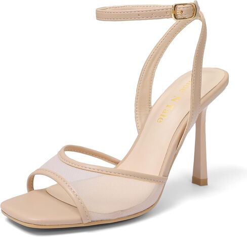 Shoe'N Tale Heeled Sandals for Women Mesh Ankle Heels High Heels Buckle Strap Square Toe Stiletto Heel in Saudi Arabia