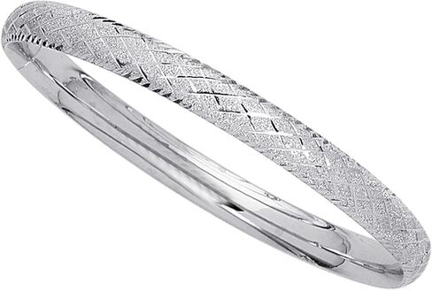 14k White Gold Sparkle And Diamond Shape Pattern Bangle Bracelet, 7" in Saudi Arabia