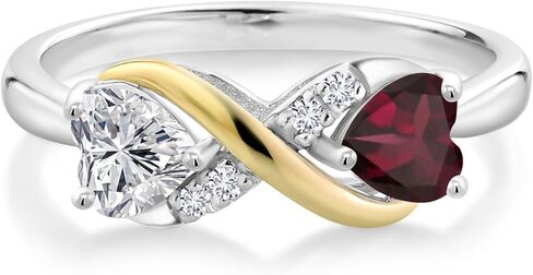 Gem Stone King Gemstone Birthstone and Lab Grown Diamond Eternal Love Heart Infinity Ring for Women | 925 Silver and 10K Yellow Gold | Heart Shape 5MM | Two-Tone Wedding Anniversary Promise Ring in Saudi Arabia