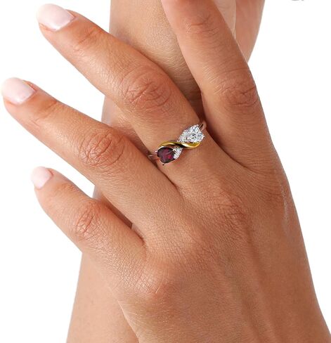 Gem Stone King Gemstone Birthstone and Lab Grown Diamond Eternal Love Heart Infinity Ring for Women | 925 Silver and 10K Yellow Gold | Heart Shape 5MM | Two-Tone Wedding Anniversary Promise Ring in Saudi Arabia