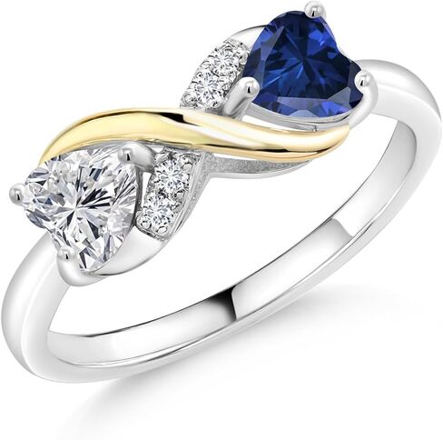 Gem Stone King Gemstone Birthstone and Lab Grown Diamond Eternal Love Heart Infinity Ring for Women | 925 Silver and 10K Yellow Gold | Heart Shape 5MM | Two-Tone Wedding Anniversary Promise Ring in Saudi Arabia