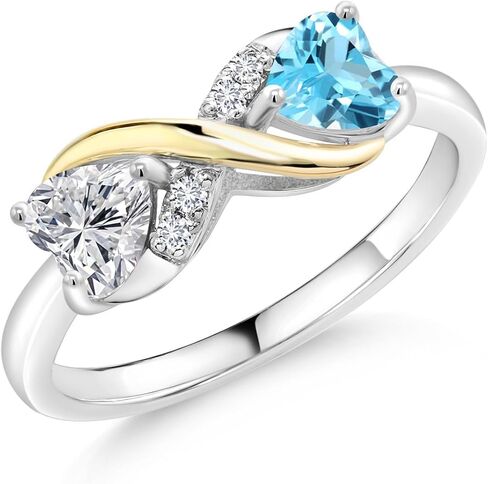 Gem Stone King Gemstone Birthstone and Lab Grown Diamond Eternal Love Heart Infinity Ring for Women | 925 Silver and 10K Yellow Gold | Heart Shape 5MM | Two-Tone Wedding Anniversary Promise Ring in Saudi Arabia