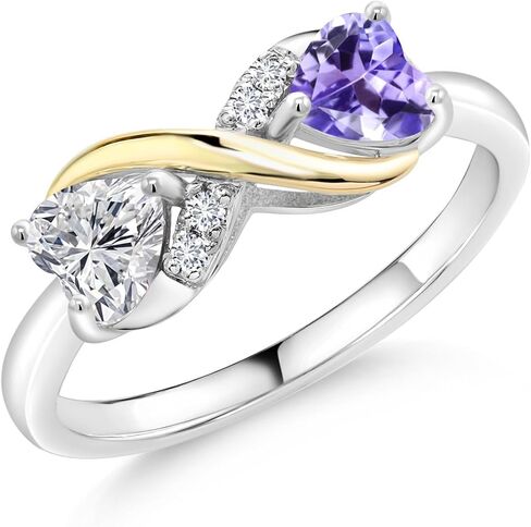 Gem Stone King Gemstone Birthstone and Lab Grown Diamond Eternal Love Heart Infinity Ring for Women | 925 Silver and 10K Yellow Gold | Heart Shape 5MM | Two-Tone Wedding Anniversary Promise Ring in Saudi Arabia