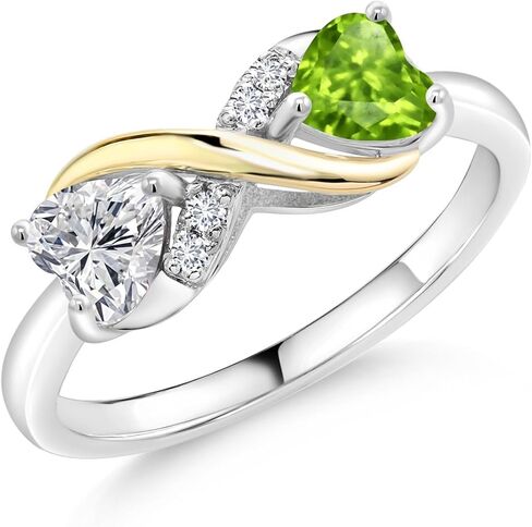 Gem Stone King Gemstone Birthstone and Lab Grown Diamond Eternal Love Heart Infinity Ring for Women | 925 Silver and 10K Yellow Gold | Heart Shape 5MM | Two-Tone Wedding Anniversary Promise Ring in Saudi Arabia