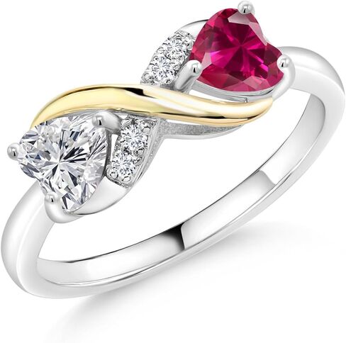 Gem Stone King Gemstone Birthstone and Lab Grown Diamond Eternal Love Heart Infinity Ring for Women | 925 Silver and 10K Yellow Gold | Heart Shape 5MM | Two-Tone Wedding Anniversary Promise Ring in Saudi Arabia