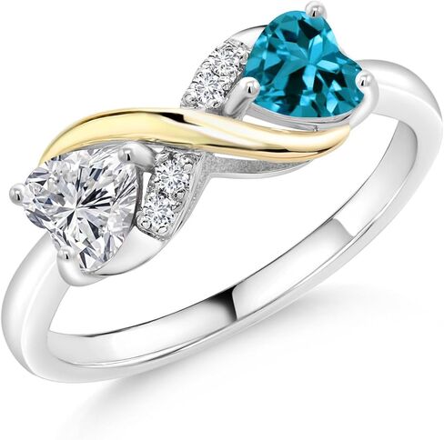 Gem Stone King Gemstone Birthstone and Lab Grown Diamond Eternal Love Heart Infinity Ring for Women | 925 Silver and 10K Yellow Gold | Heart Shape 5MM | Two-Tone Wedding Anniversary Promise Ring in Saudi Arabia