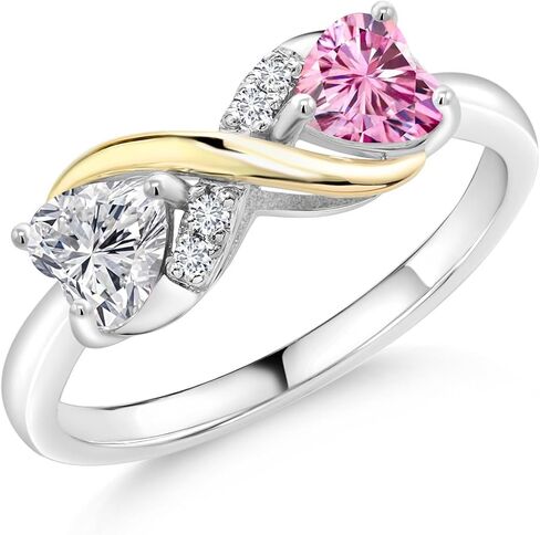 Gem Stone King Gemstone Birthstone and Lab Grown Diamond Eternal Love Heart Infinity Ring for Women | 925 Silver and 10K Yellow Gold | Heart Shape 5MM | Two-Tone Wedding Anniversary Promise Ring in Saudi Arabia