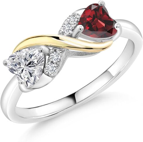 Gem Stone King Gemstone Birthstone and Lab Grown Diamond Eternal Love Heart Infinity Ring for Women | 925 Silver and 10K Yellow Gold | Heart Shape 5MM | Two-Tone Wedding Anniversary Promise Ring in Saudi Arabia