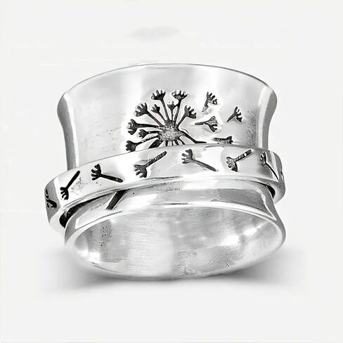 White Gold Plated Ancient Silver Cubic Zirconia Wide Dandelion Statement Ring Personalized Accessory Ideal for Women's Daily Casual Wear Party Holiday Anniversary Love Jewelry Gift in Saudi Arabia