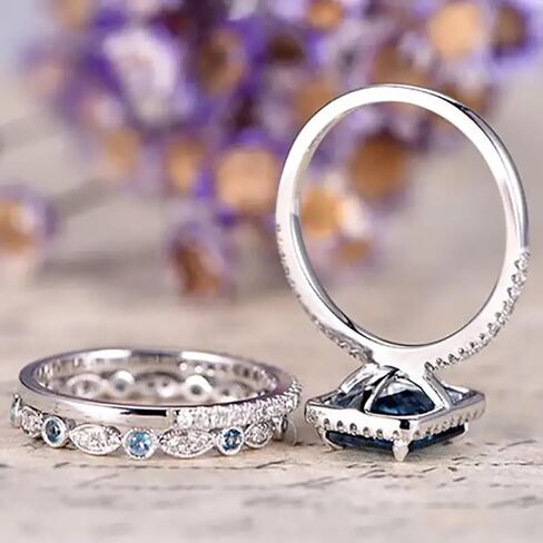 Stylish 3Pcs Set of Rings for Women Blue Zirconia Accessories for Wedding Ceremony in Saudi Arabia
