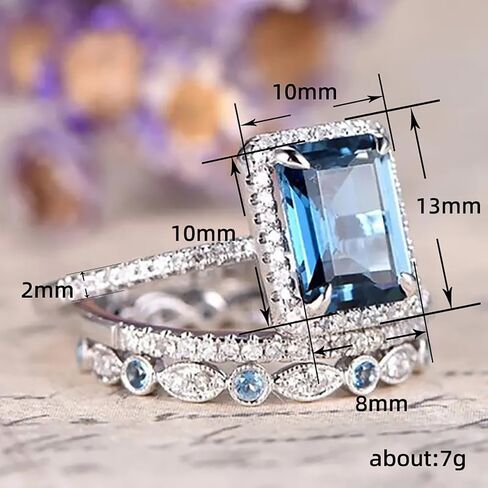 Stylish 3Pcs Set of Rings for Women Blue Zirconia Accessories for Wedding Ceremony in Saudi Arabia