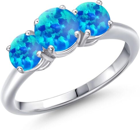 Gem Stone King 925 Sterling Silver 3-Stone Engagement Ring for Women | 6MM Round White Lab Grown Diamond with 5MM Round Gemstone Birthstone | Wedding Anniversary Promise Ring | Sizes 5-9 in Saudi Arabia